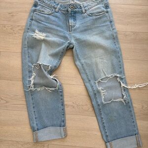 Light Blue Distressed Boyfriend Jeans - Casual Ripped Style